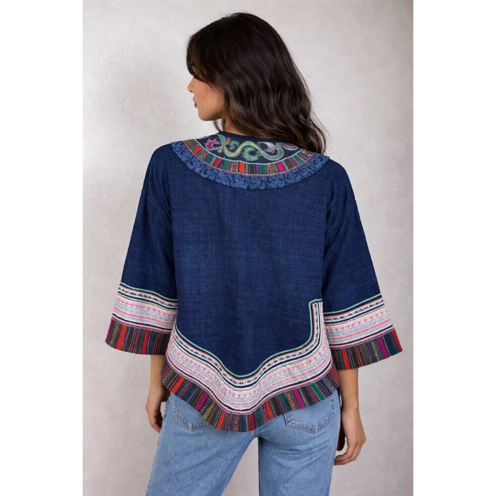 Vintage Hmong Handmade Indigo Jacket Embroidered Tribal OOAK Boho Artisan - Picture 2 of 16